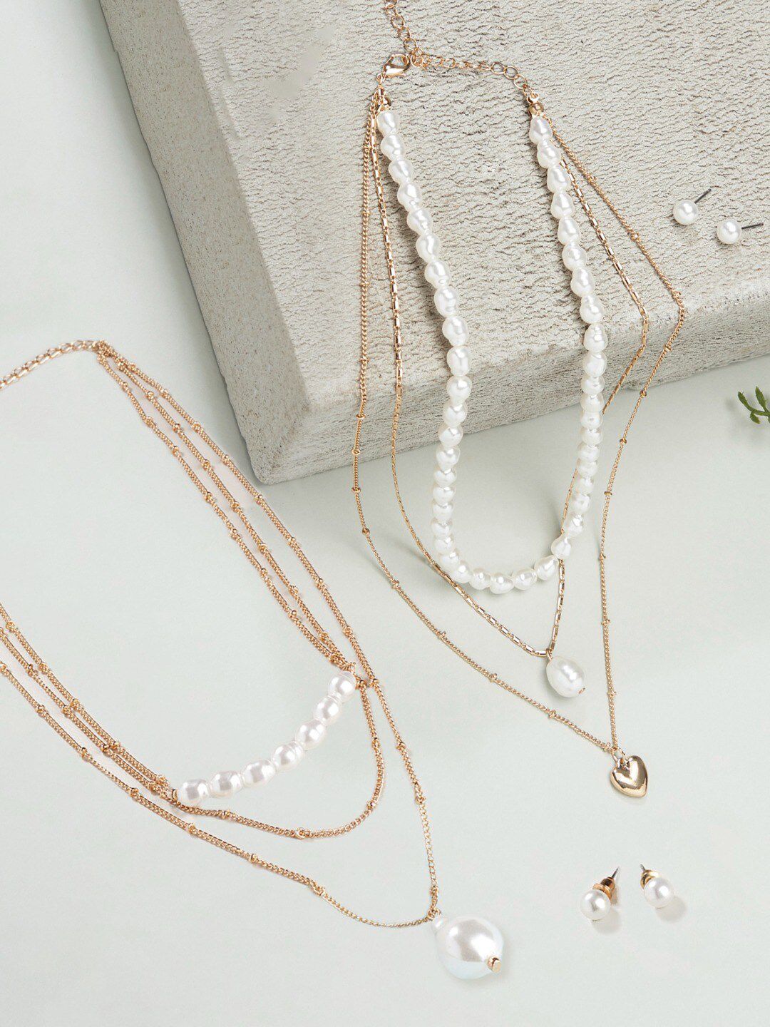 AMI Set Of 2 White & Gold-Plated Layered Chain Price in India