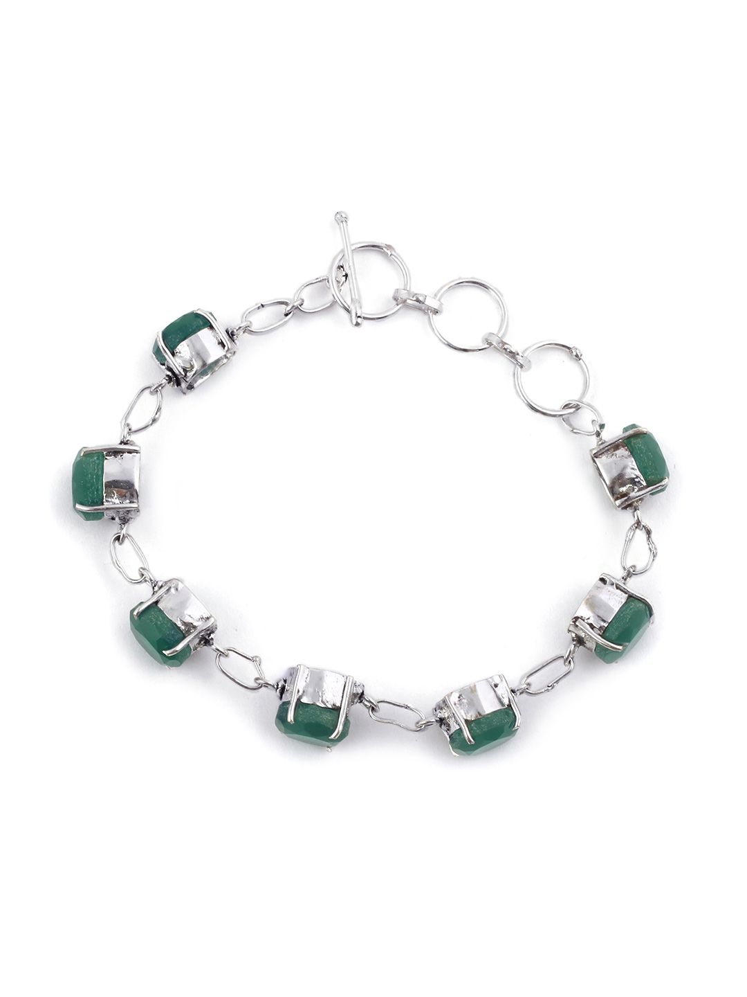 EL REGALO Women Green & Silver-Toned Brass Handcrafted Charm Bracelet Price in India
