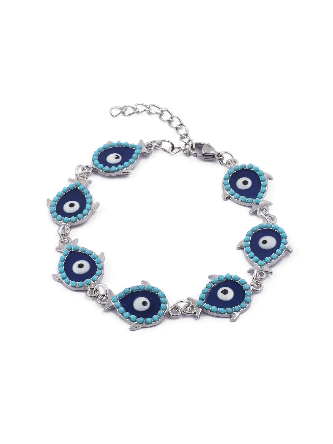 EL REGALO Women Blue & Silver-Toned Evil Eye Charm Bracelet Price in India