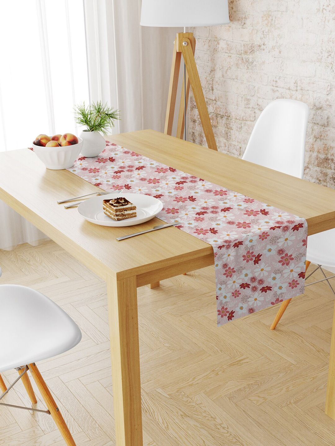 STYBUZZ Pink & White Floral Printed Table Runner Price in India