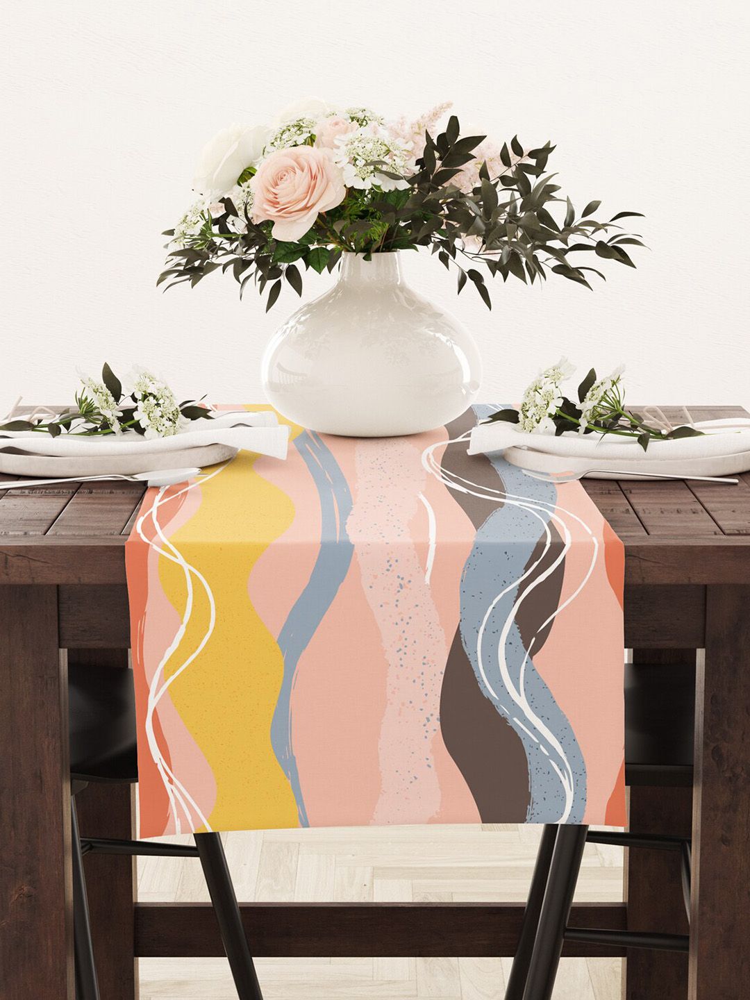 STYBUZZ Pink & Yellow Abstract Printed Table Runners Price in India