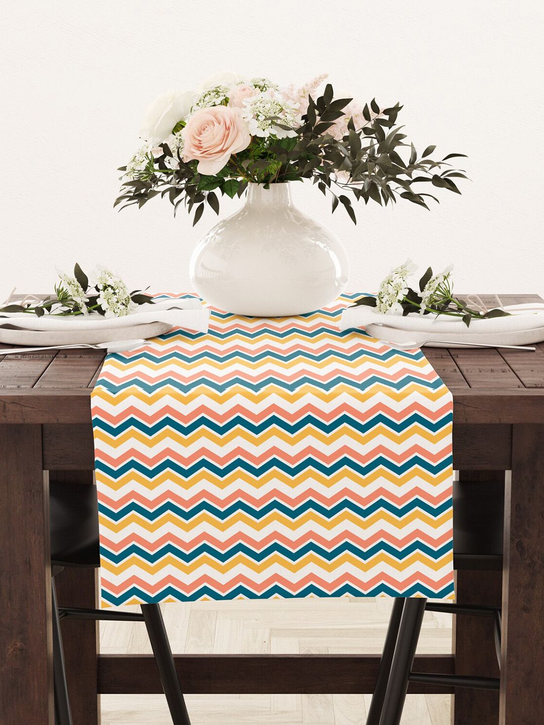 STYBUZZ Yellow & Blue Printed Table Runner Price in India