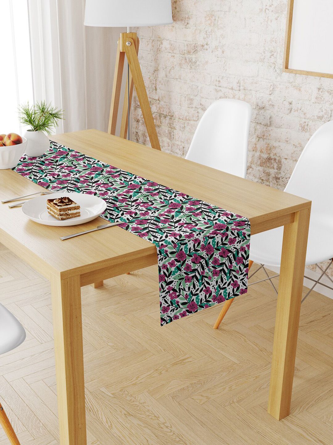STYBUZZ White & Purple Floral Table Runner Price in India