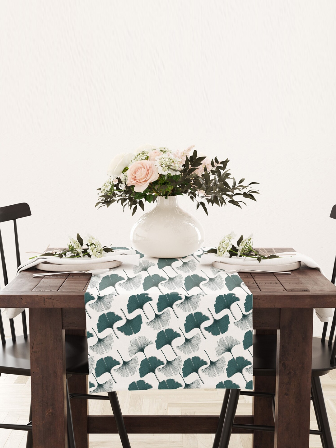 STYBUZZ White & Green Printed Table Runner Price in India