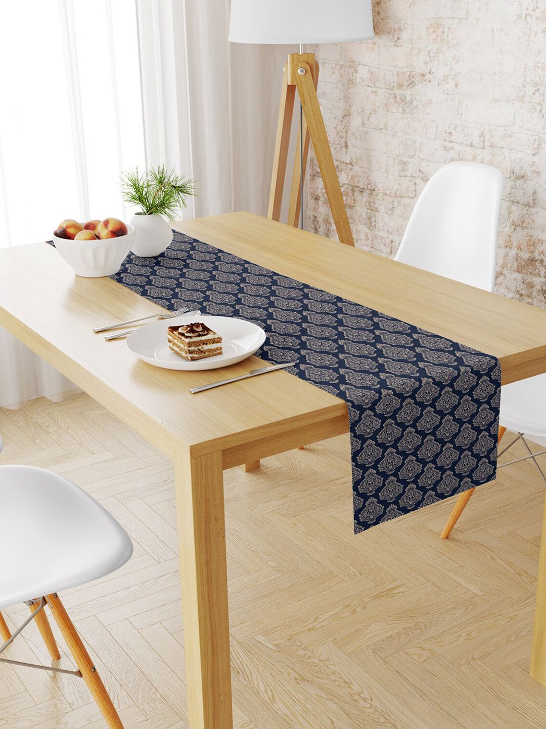 STYBUZZ Navy Blue & Beige Printed Table Runner Price in India