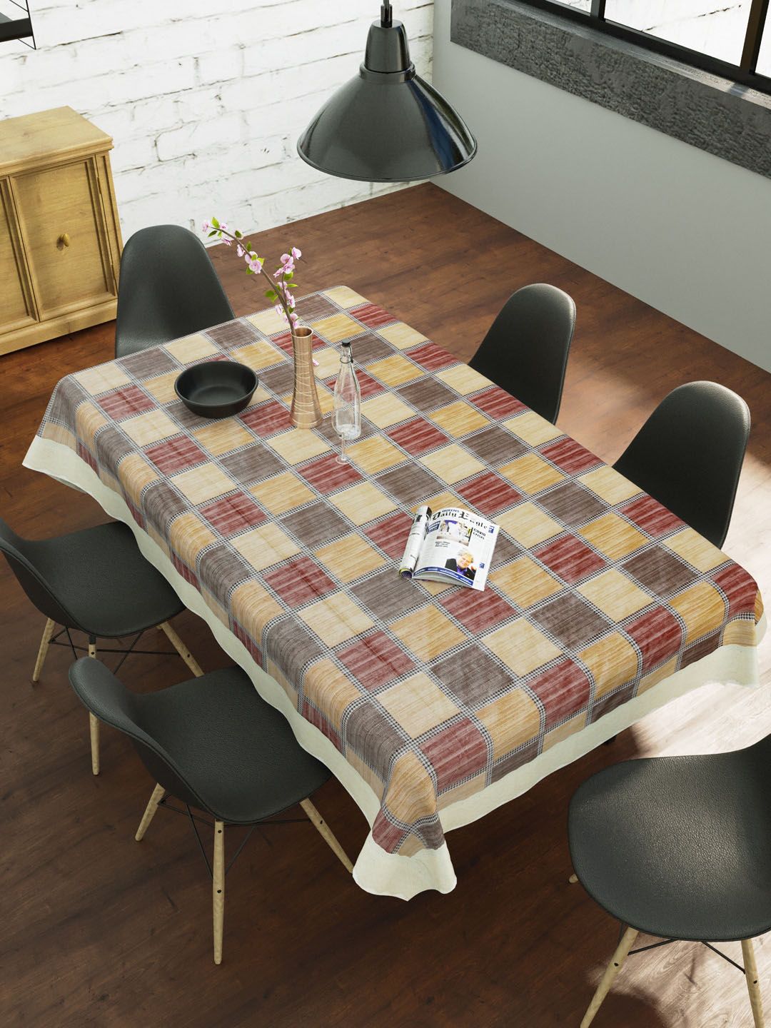 Clasiko Brown & Beige Geometric Print Rectangular 6 Seater Table Cover Price in India