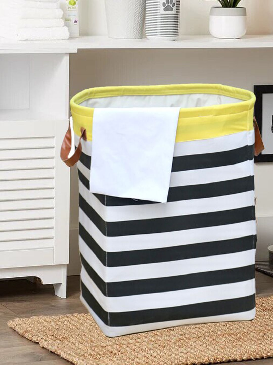 My Gift Booth Black & White Striped Cotton Waterproof Laundry Bag Price in India