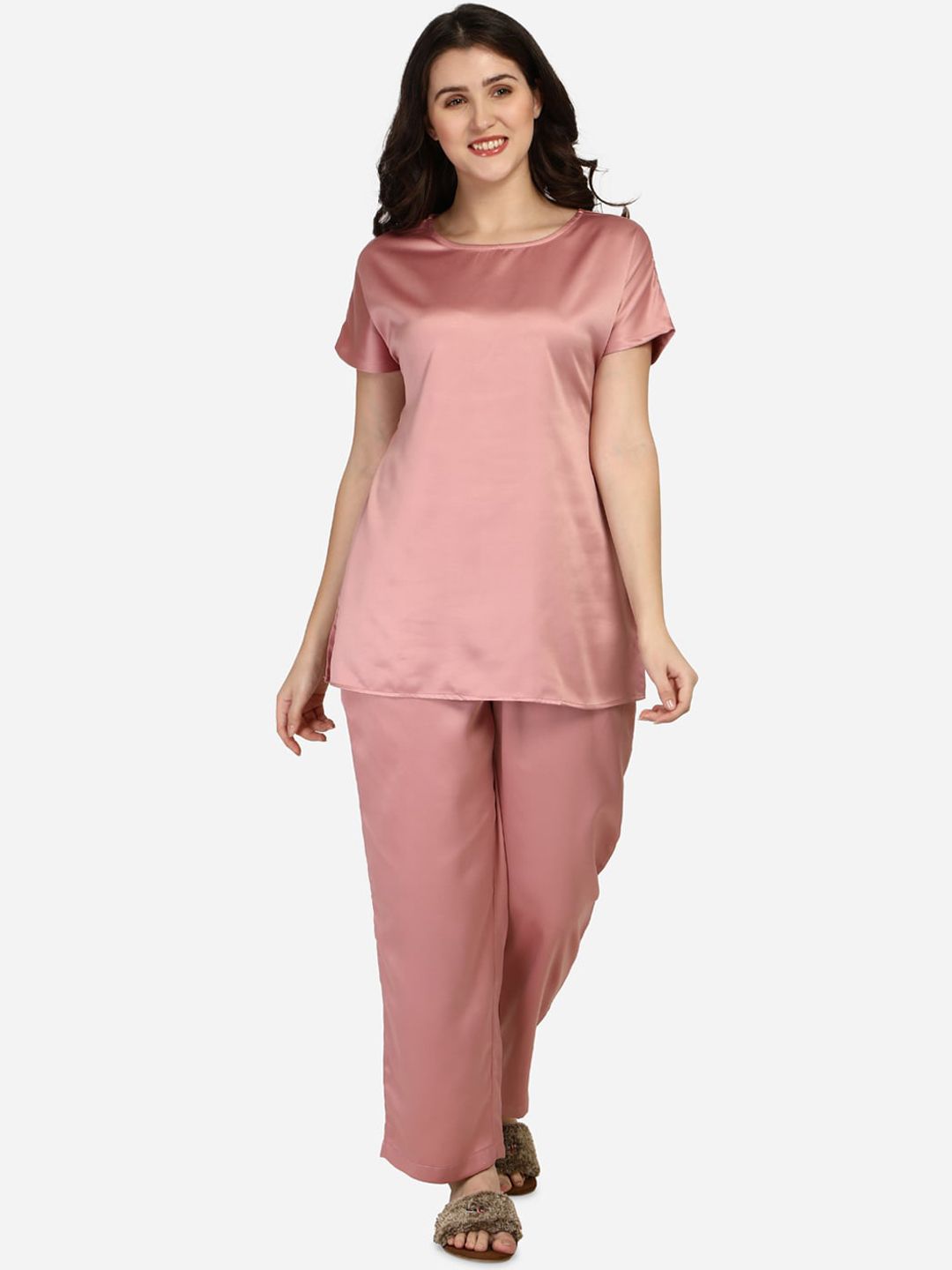 Smarty Pants Women Rose Gold Silk Satin Solid Night Suit Price in India