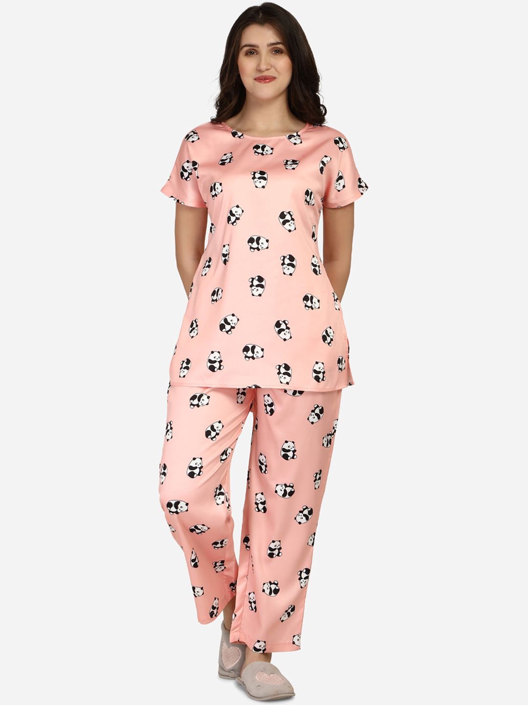 Smarty Pants Women Pink & White Panda Printed Night suit Price in India