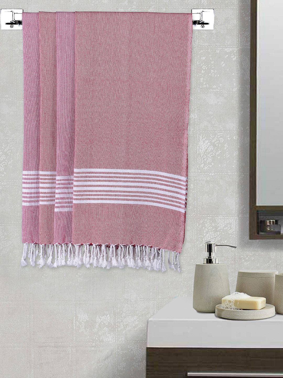 Arrabi Set Of 4 Striped 210 GSM Cotton Bath Towels Price in India