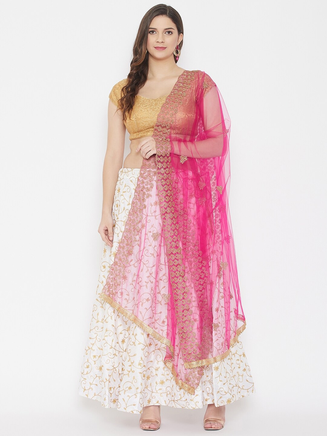 Clora Creation Magenta & Gold-Toned Ethnic Motifs Embroidered Dupatta With Zari Price in India