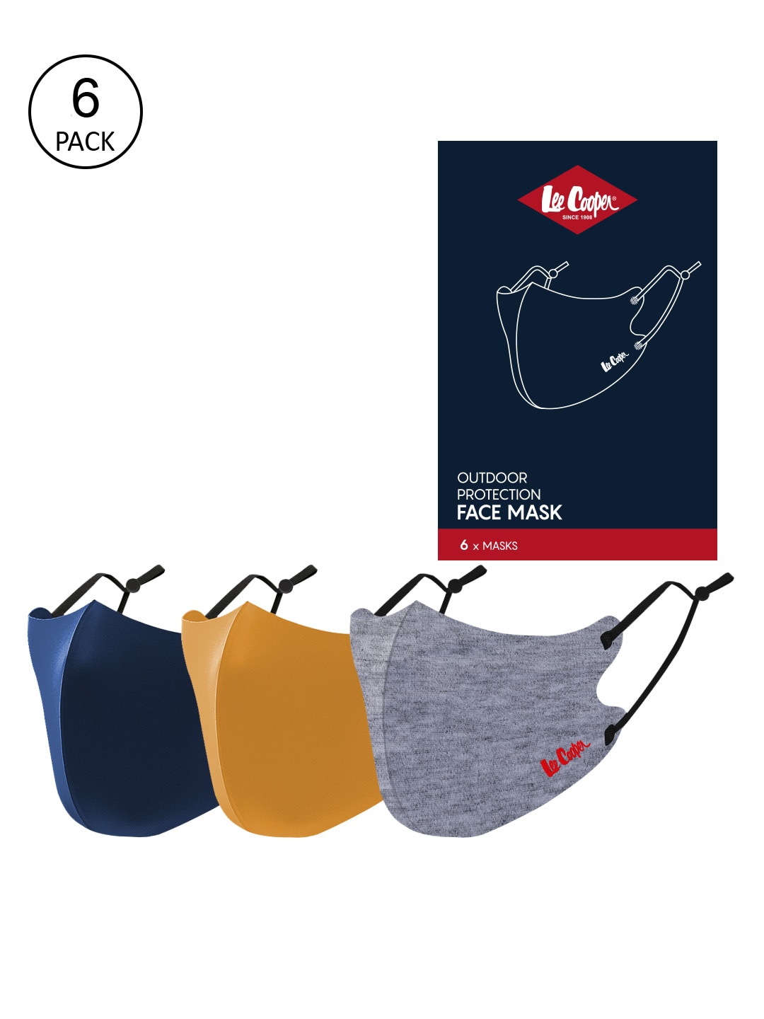 Lee Cooper Unisex Pack Of 3 Solid 6-Ply Reusable Cotton Mask Price in India