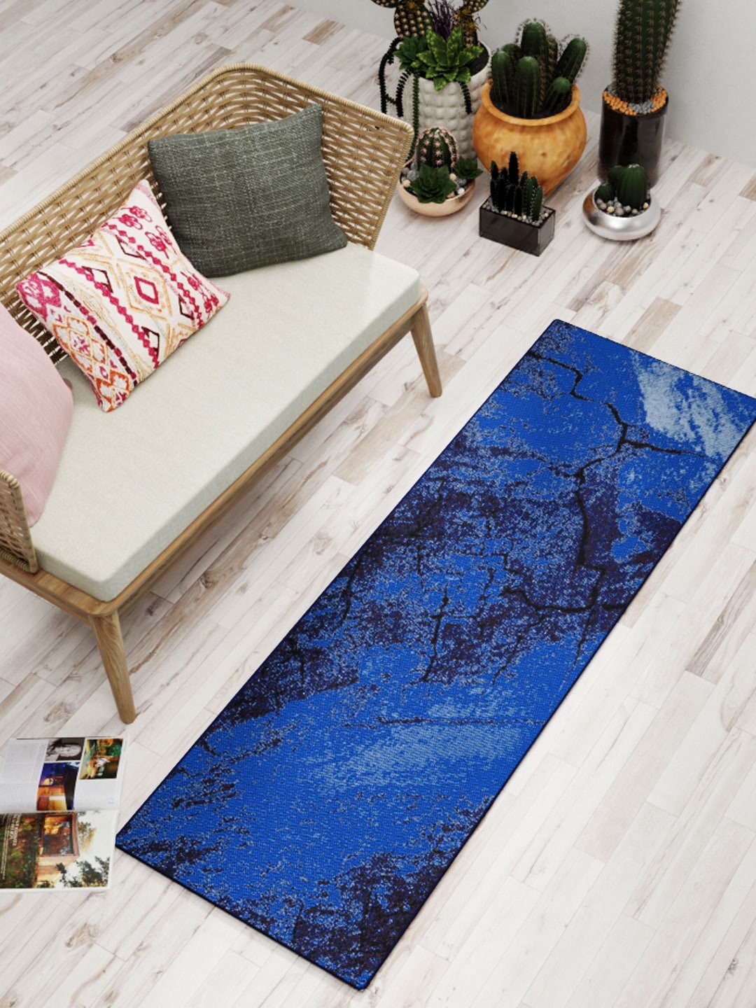 BIANCA Blue Abstract Printed Soft Anti Skid Rug Price in India