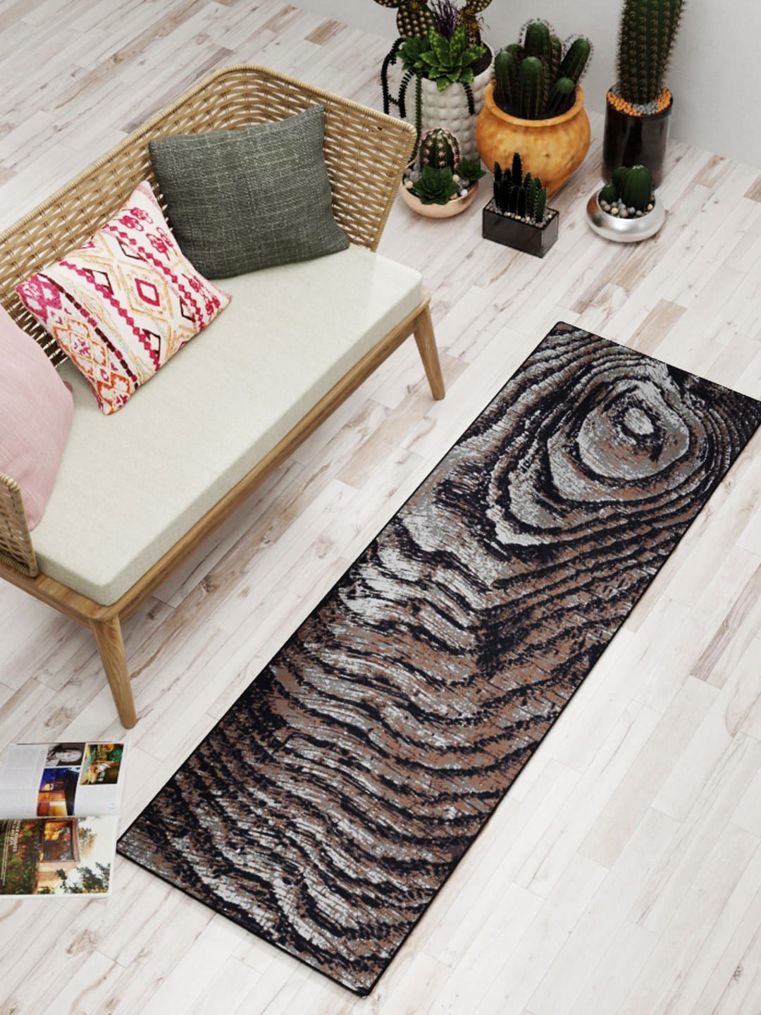 BIANCA Grey & Brown Abstract Printed Anti-Skid Carpet Price in India