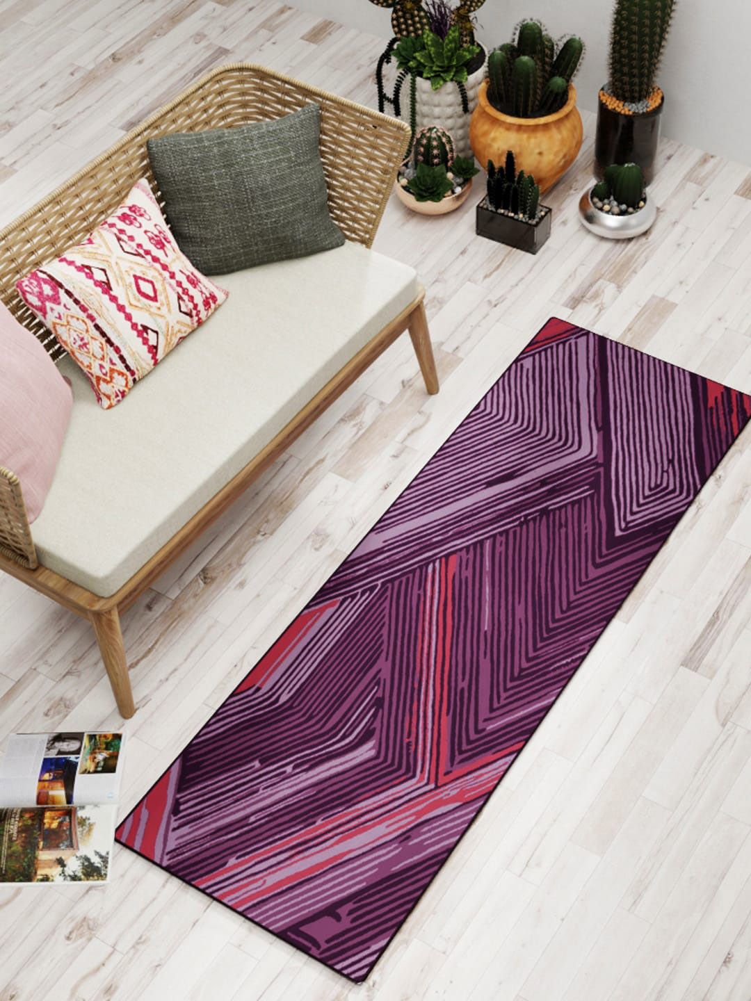 BIANCA Purple Geometric Printed Anti-Skid Carpet Price in India