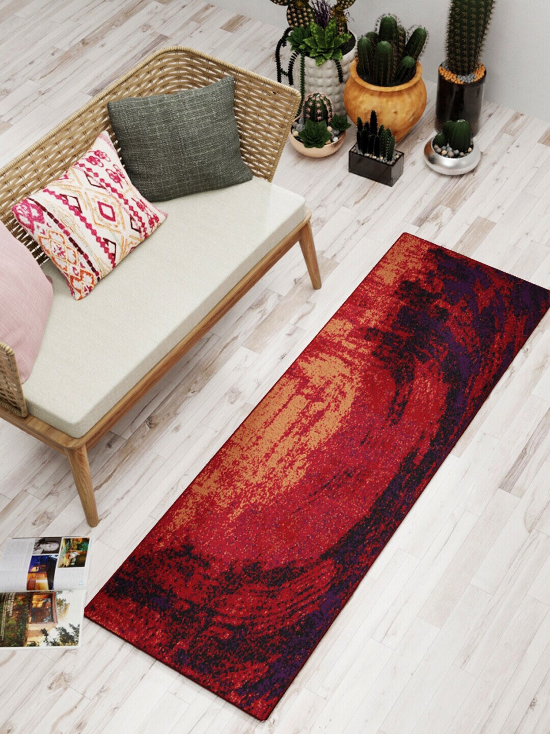 BIANCA Red Abstract Printed Soft Anti Skid Rug Price in India