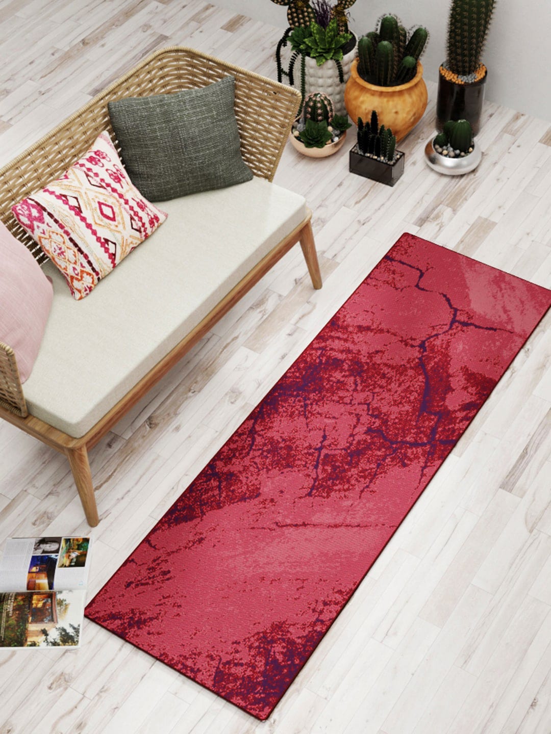 BIANCA Pink Abstract Printed Anti-Skid Carpet Price in India