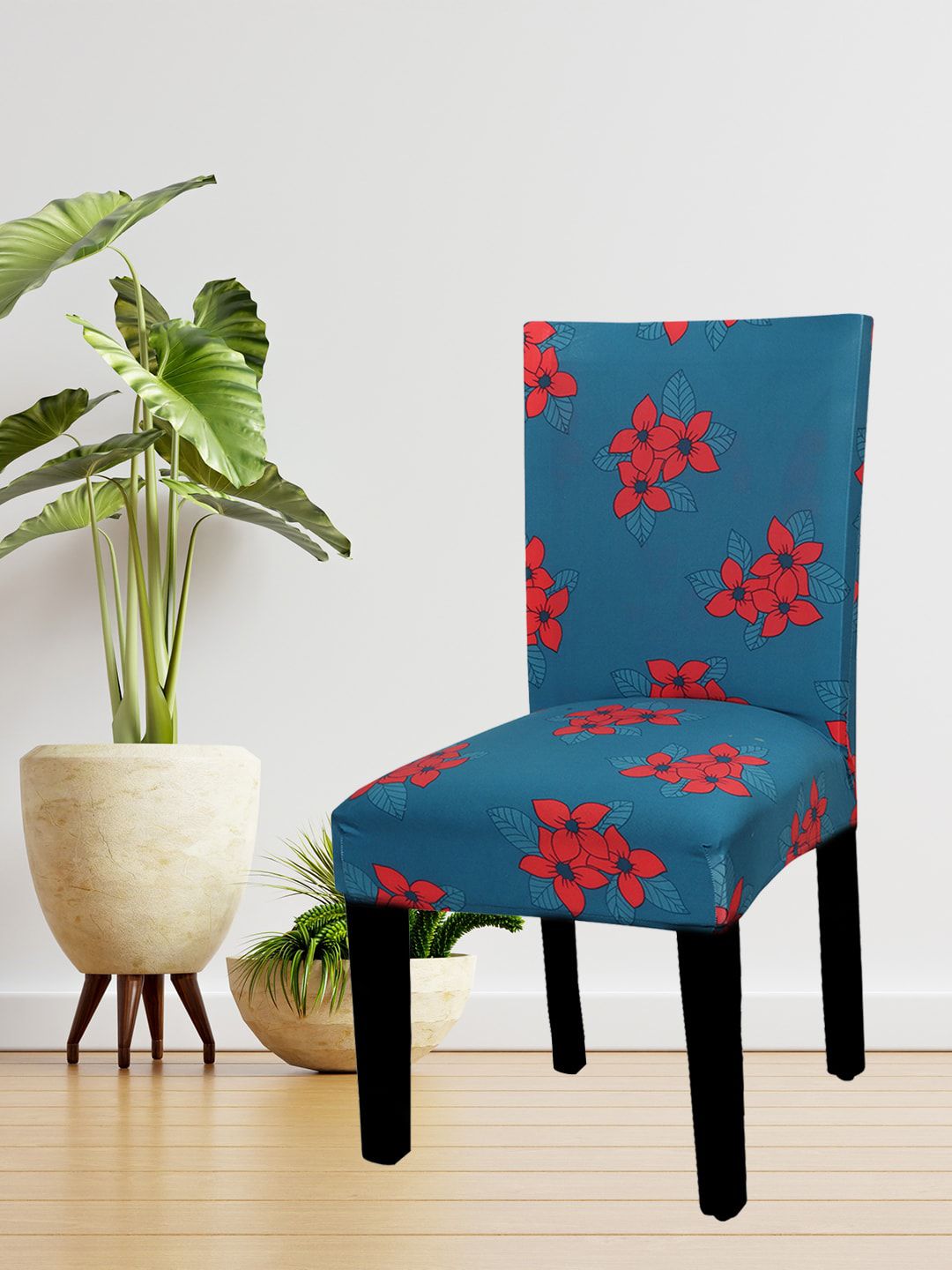 HOUSE OF QUIRK Pack of 2 Blue & Red Floral Printed Protector Seat Chair Slipcover Price in India