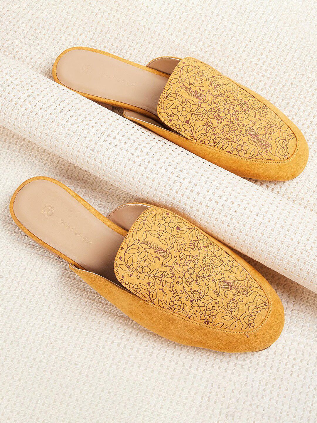 Melange by Lifestyle Women Mustard Printed Mules Price in India