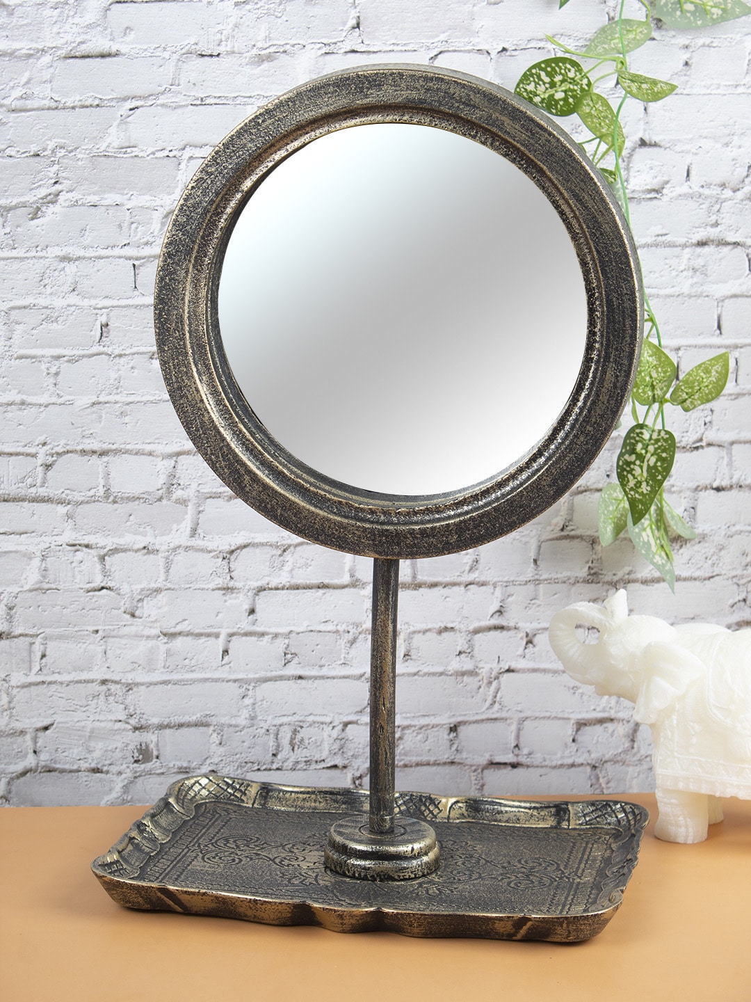 MARKET99 Brown Solid Wooden Handmade Table Top Mirror Price in India