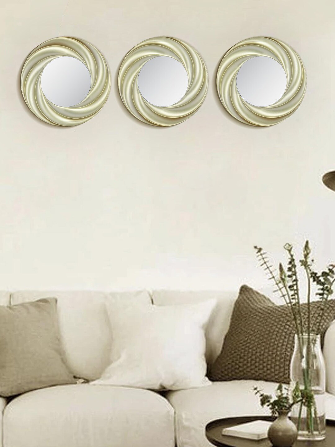 MARKET99 Set of 3 Champagne Plastic Round Wall Mirror Price in India