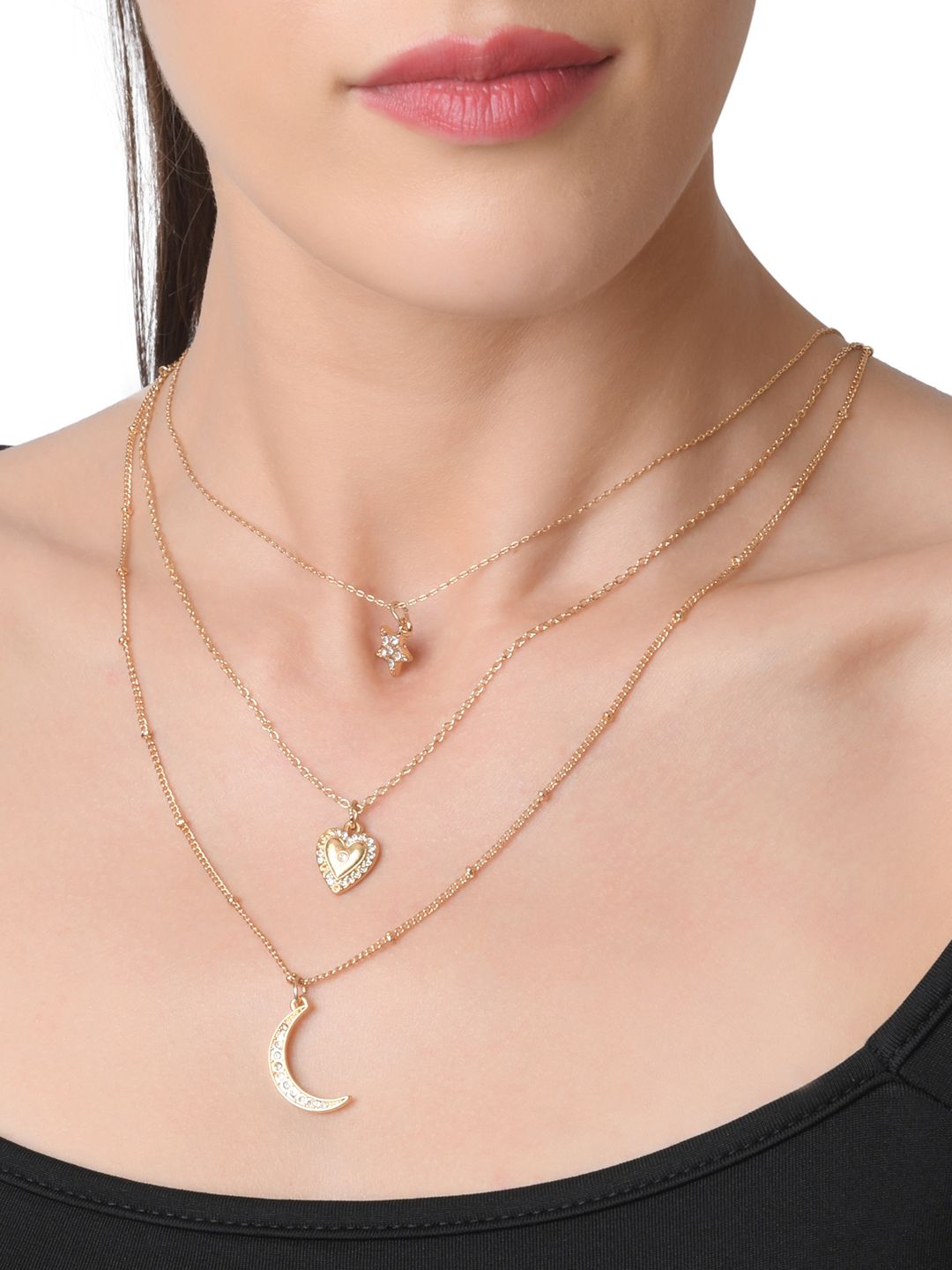 Lilly & sparkle Women Gold-Toned Set Of 3 Layered Minimal Necklace Price in India