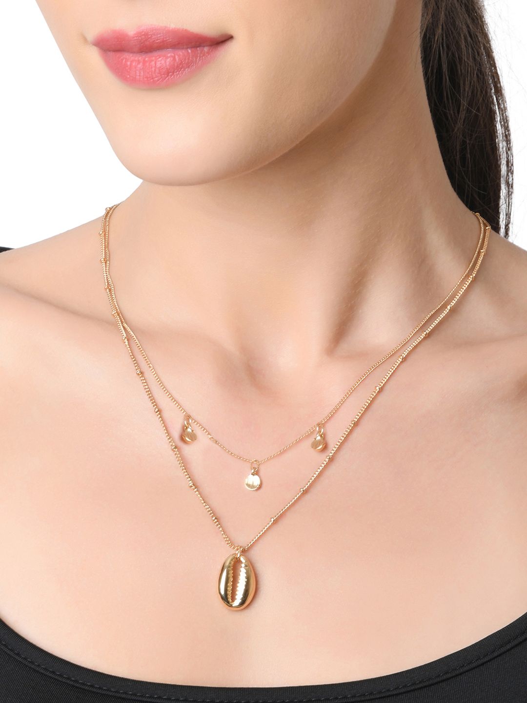 Lilly & sparkle Gold-Toned Gold-Plated 2-Layered Chain Necklace Price in India