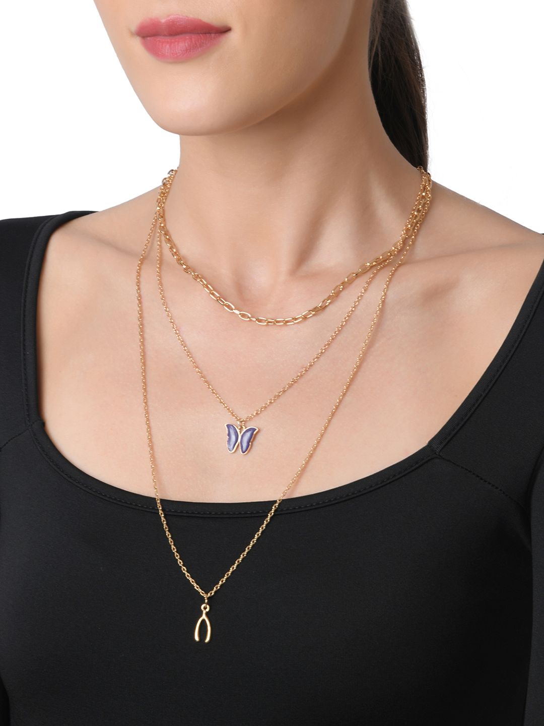 Lilly & sparkle Gold-Plated 3-Layered Chain Necklace Price in India