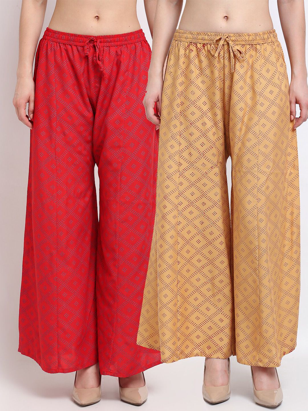 GRACIT Women Red & Beige Set Of 2 Embellished Flared Knitted Ethnic Palazzos Price in India