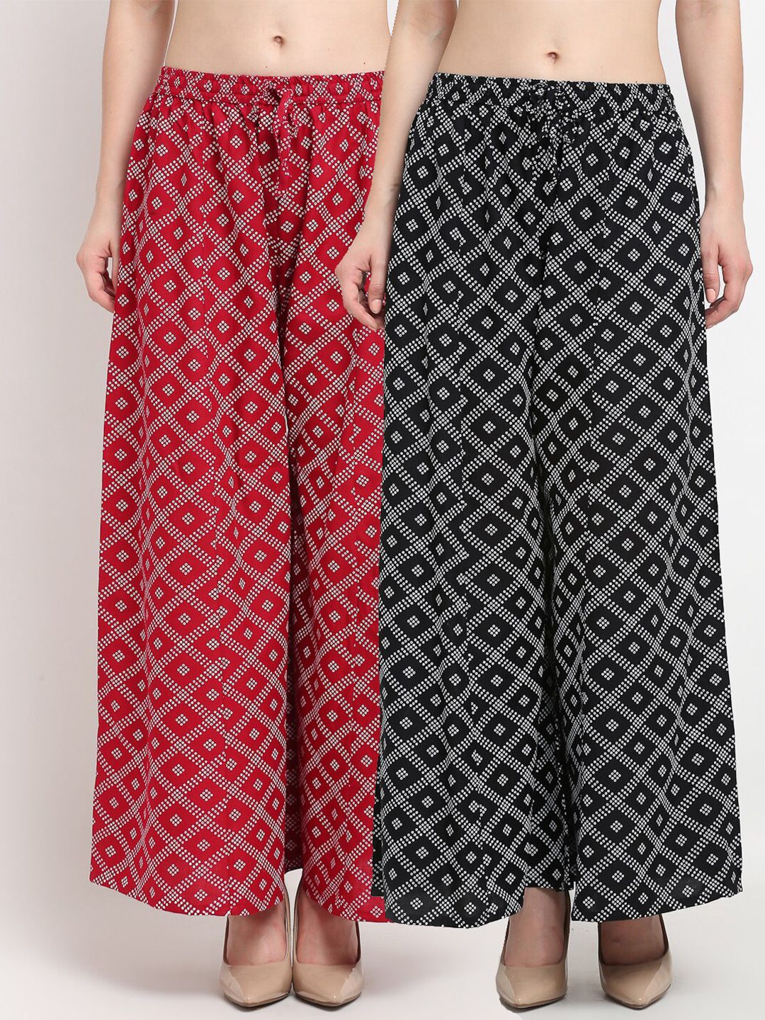 GRACIT Women Black & Red Pack of 2 Printed Flared Knitted Ethnic Palazzos Price in India