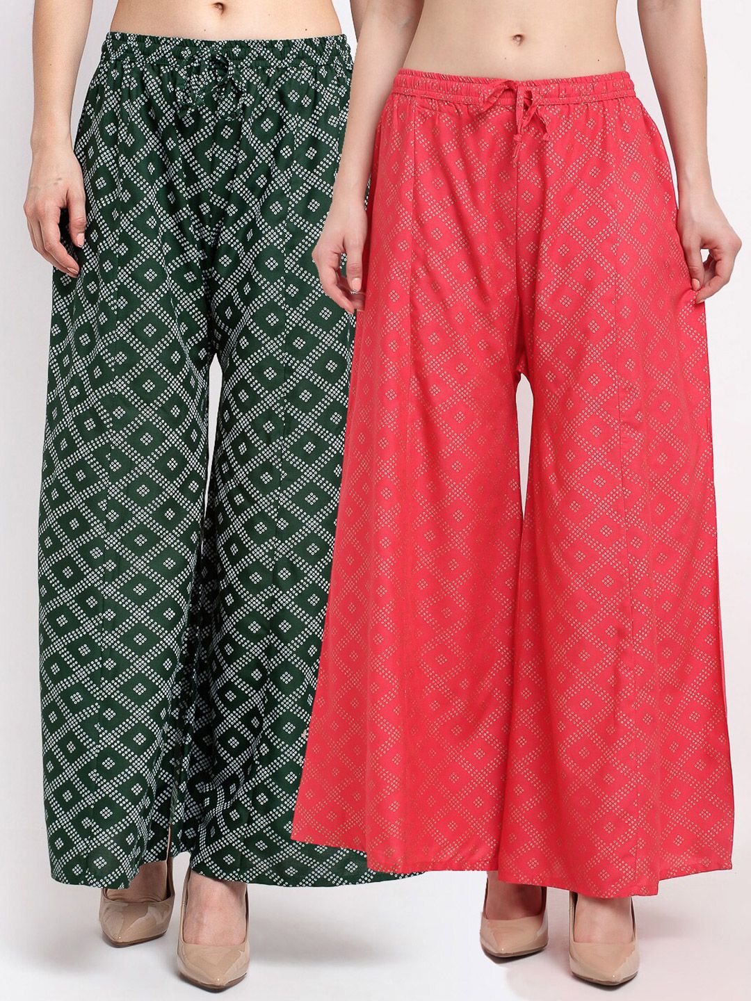 GRACIT Women Green & Magenta Set of 2 Ethnic Motifs Printed Flared Ethnic Palazzos Price in India