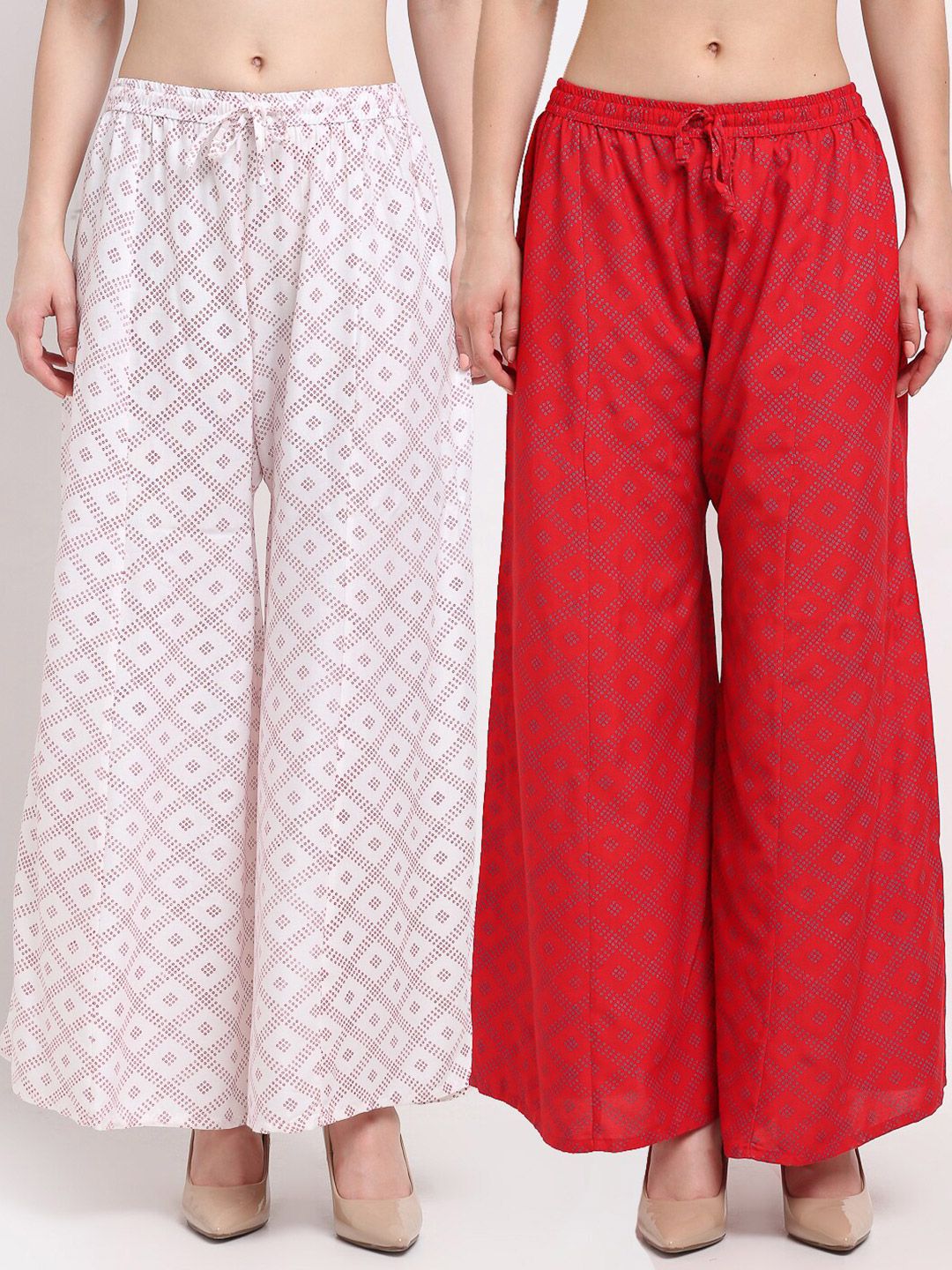 GRACIT Women White & Red Set of 2 Printed Flared Ethnic Palazzos Price in India