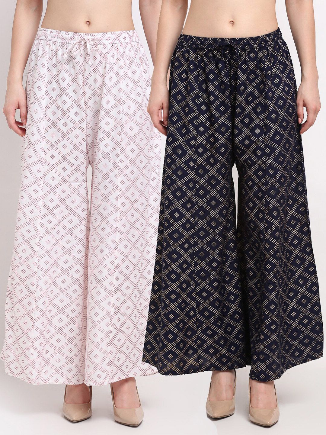 GRACIT Women White & Black Set Of 2 Embellished Flared Knitted Ethnic Palazzos Price in India