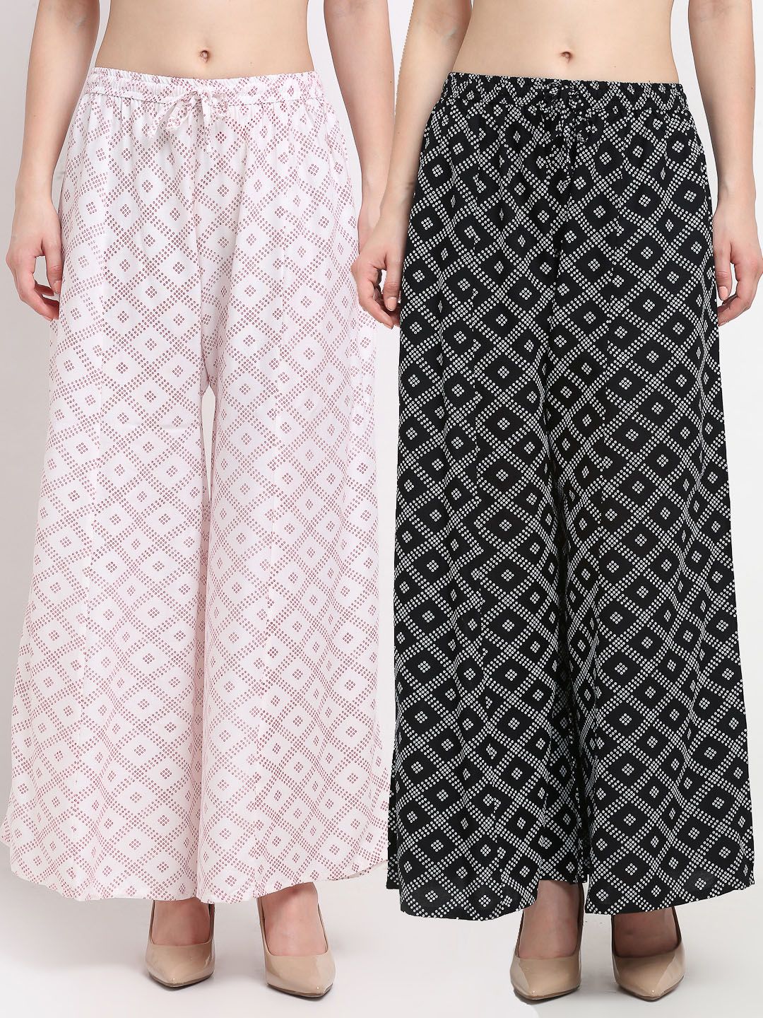 GRACIT Women Black & White Set of 2 Printed Flared Ethnic Palazzos Price in India