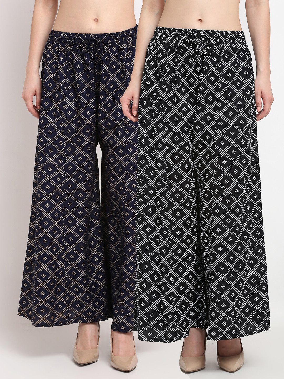 GRACIT Women Black & Navy Blue Set OF 2 Embellished Flared Ethnic Palazzos Price in India