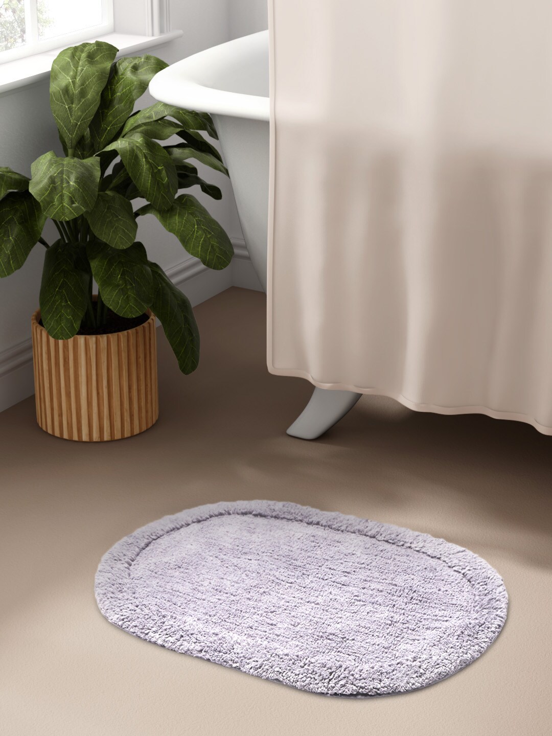 Aura Lavender Self Design 1300 GSM Cotton Oval Bath Rug Price in India