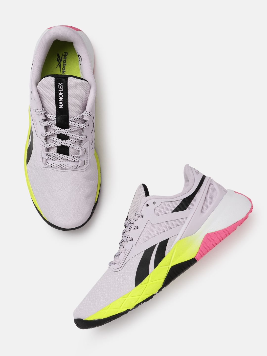 Reebok Women Pink & Black Woven Design Ortholite Agilityflex Running Shoes Price in India