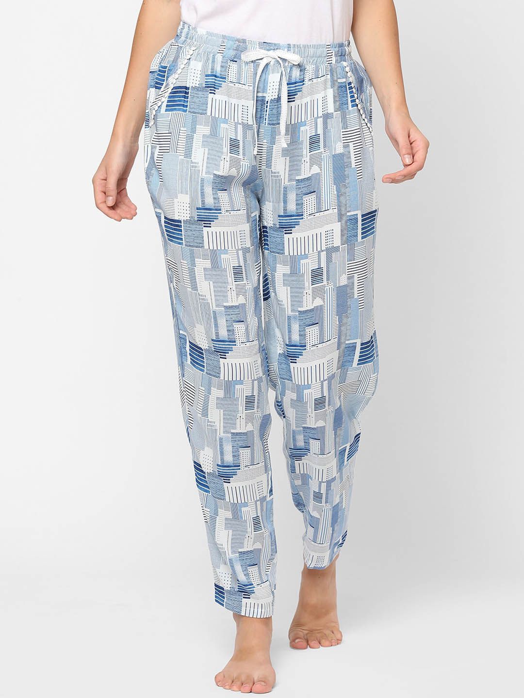MAYSIXTY Women Blue Abstract Printed Lounge Pants Price in India