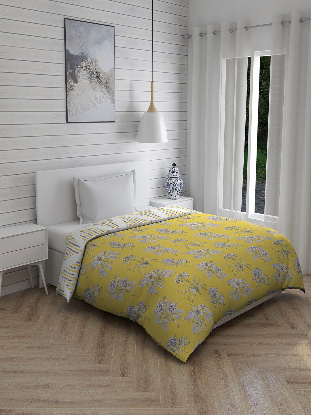 Layers Yellow & White Floral AC Room 120 GSM Single Bed Comforter Price in India
