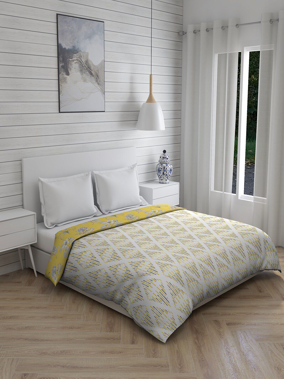 Layers Yellow & White Striped AC Room 120 GSM Double Bed Comforter Price in India