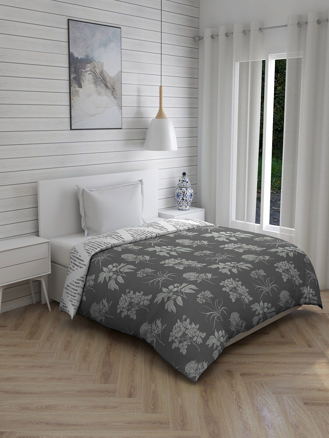 Layers Grey & White Floral AC Room 120 GSM Single Bed Comforter Price in India