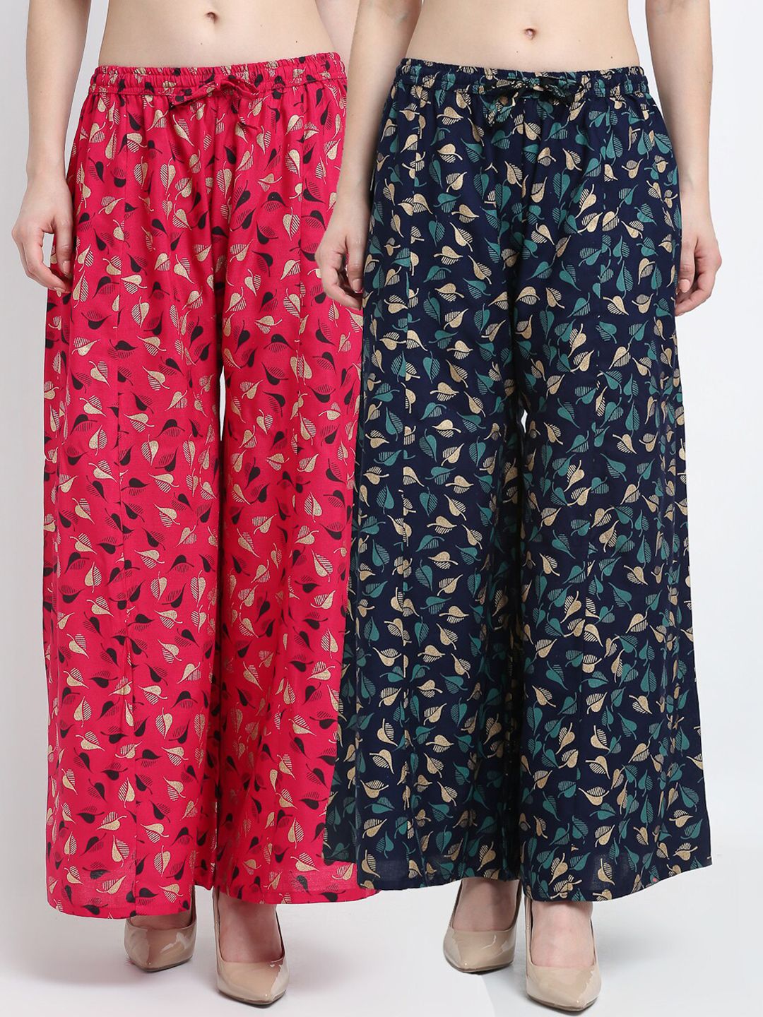 Jinfo Women Pink & Navy Blue Set of 2 Floral Printed Flared Ethnic Palazzos Price in India