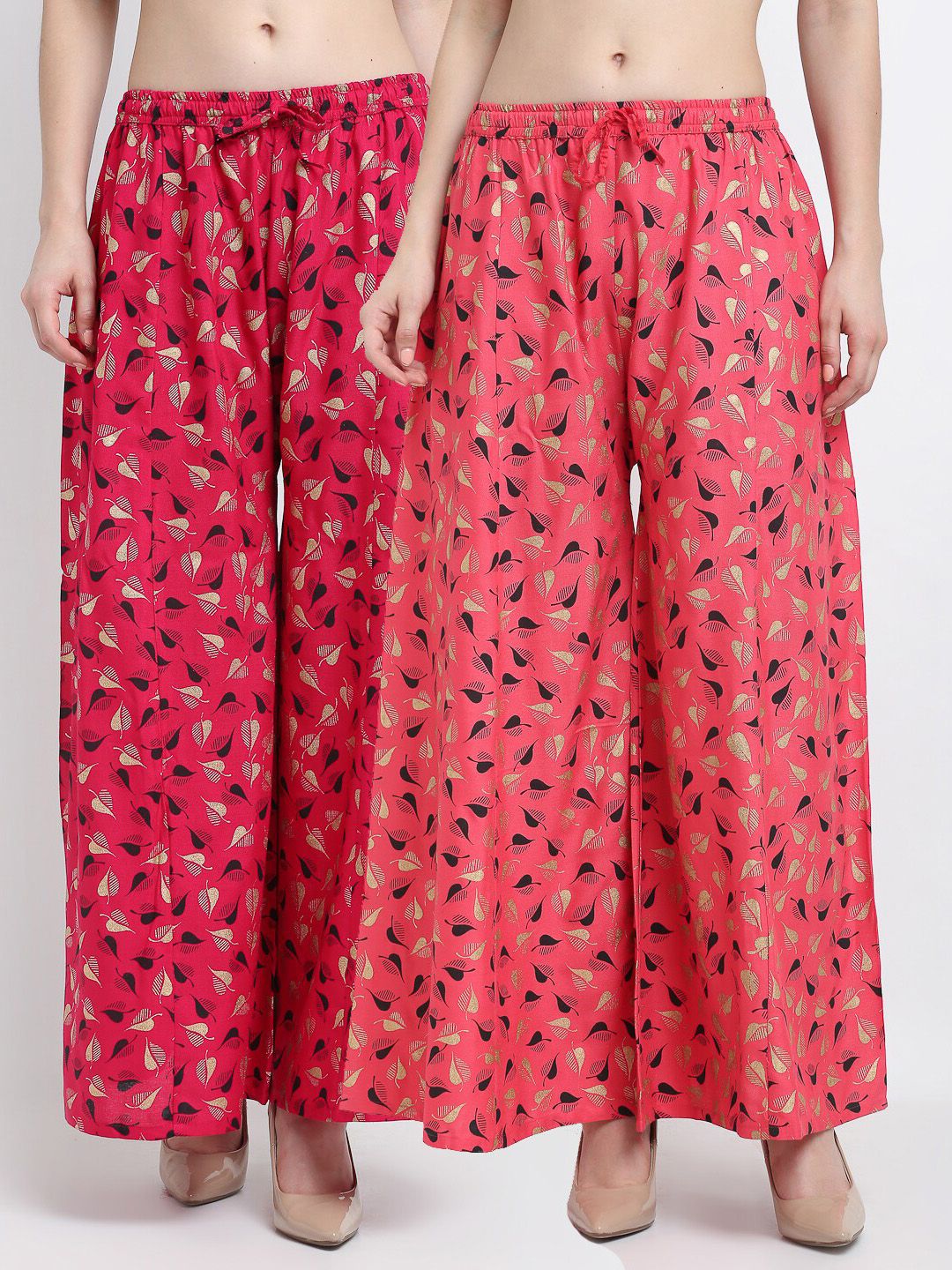 Jinfo Women Pink & Peach-Coloured Set Of 2 Printed Flared Ethnic Palazzos Price in India