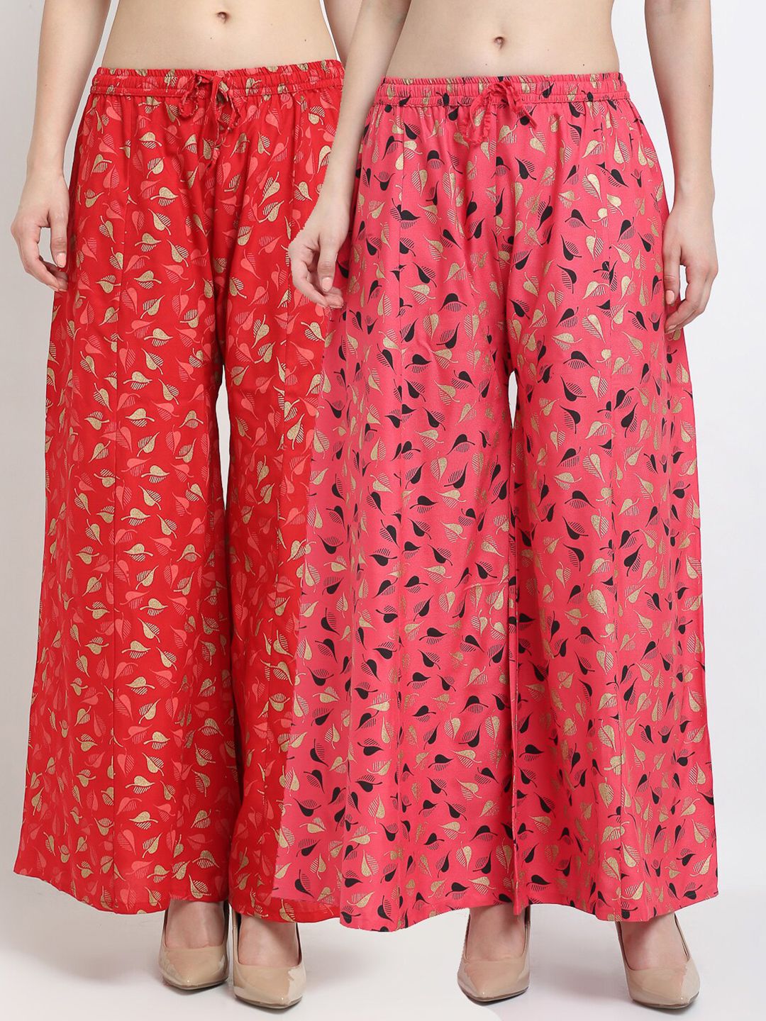 Jinfo Women Red & Pink Set of 2 Floral Printed Flared Ethnic Palazzos Price in India