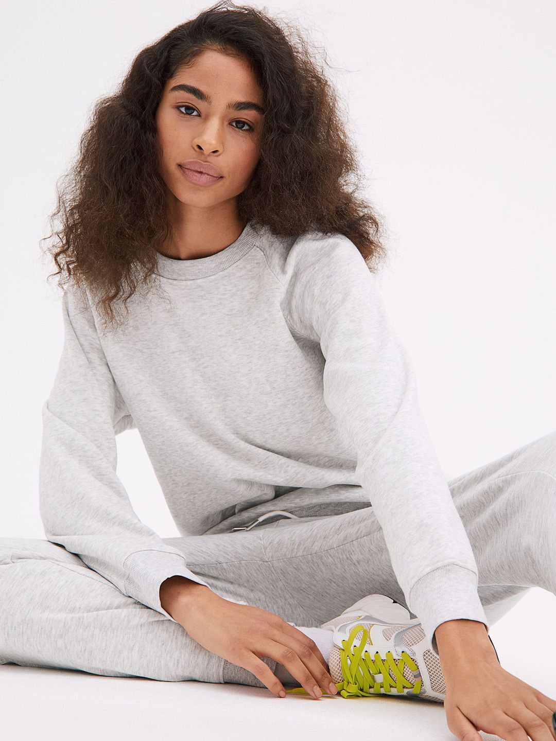 H&M Women Grey Solid Long Sweatshirt Price in India
