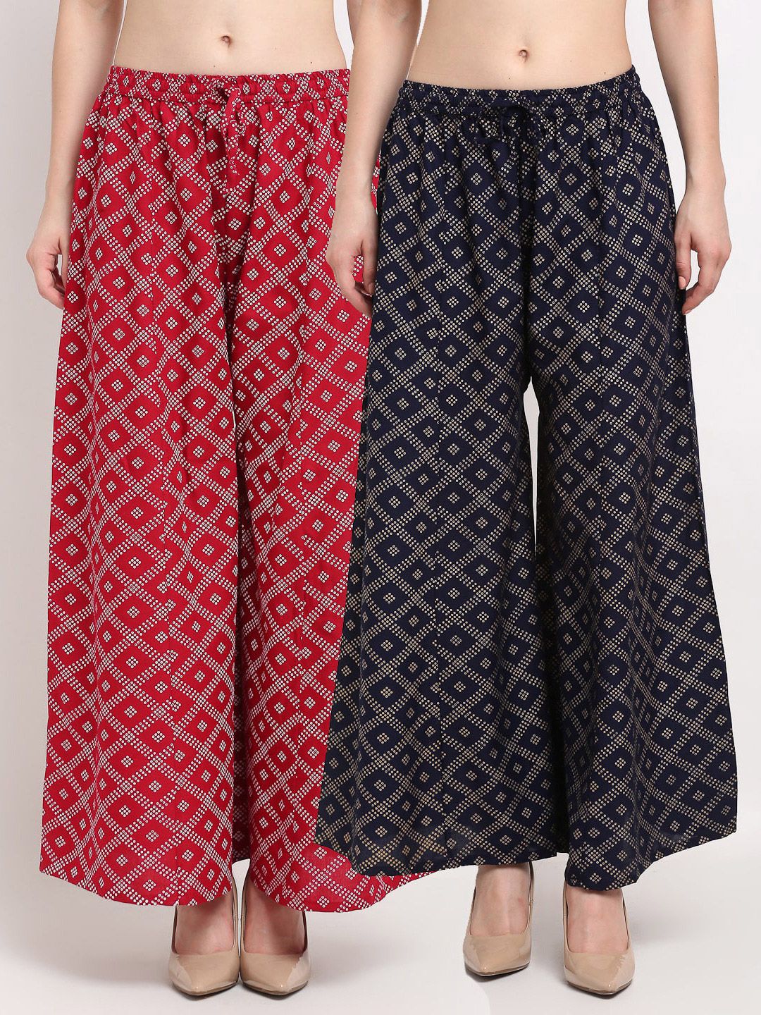 Jinfo Women Maroon & Navy Blue 2 Printed Flared Ethnic Palazzos Price in India