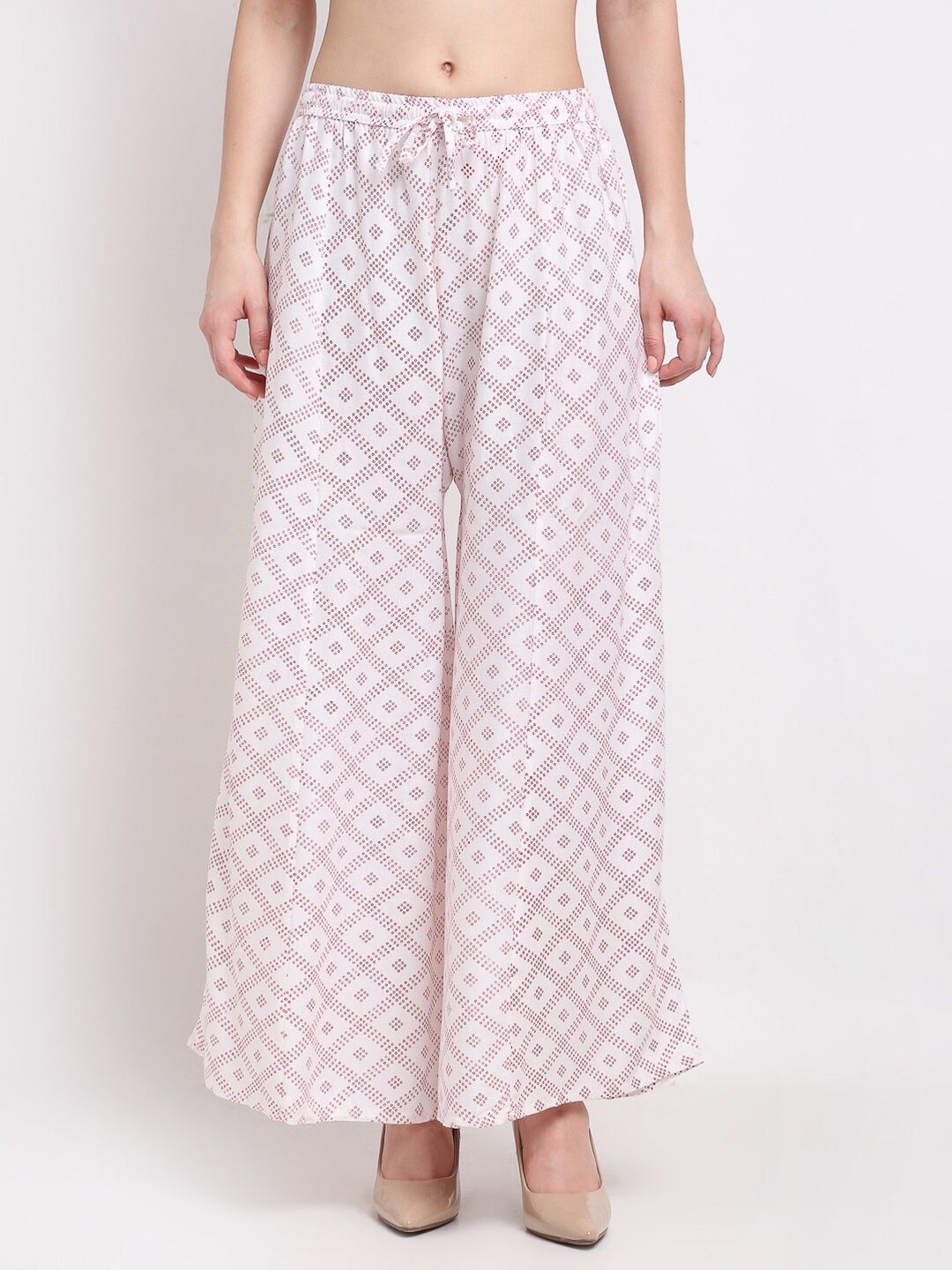 Jinfo Women White Printed Flared Ethnic Palazzos Price in India