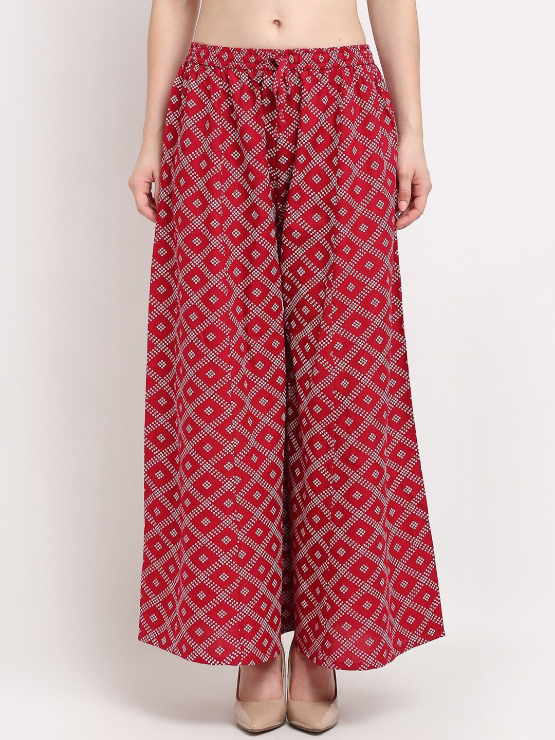 Jinfo Women Maroon Printed Flared Knitted Ethnic Palazzos Price in India