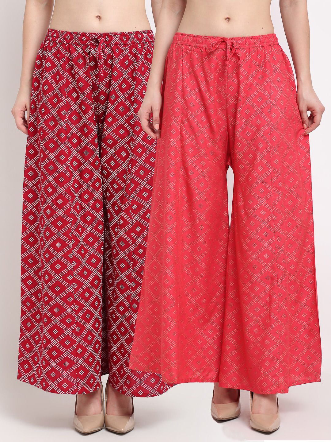 Jinfo Women Maroon & Pink Set Of 2 Printed Flared Knitted Ethnic Palazzos Price in India