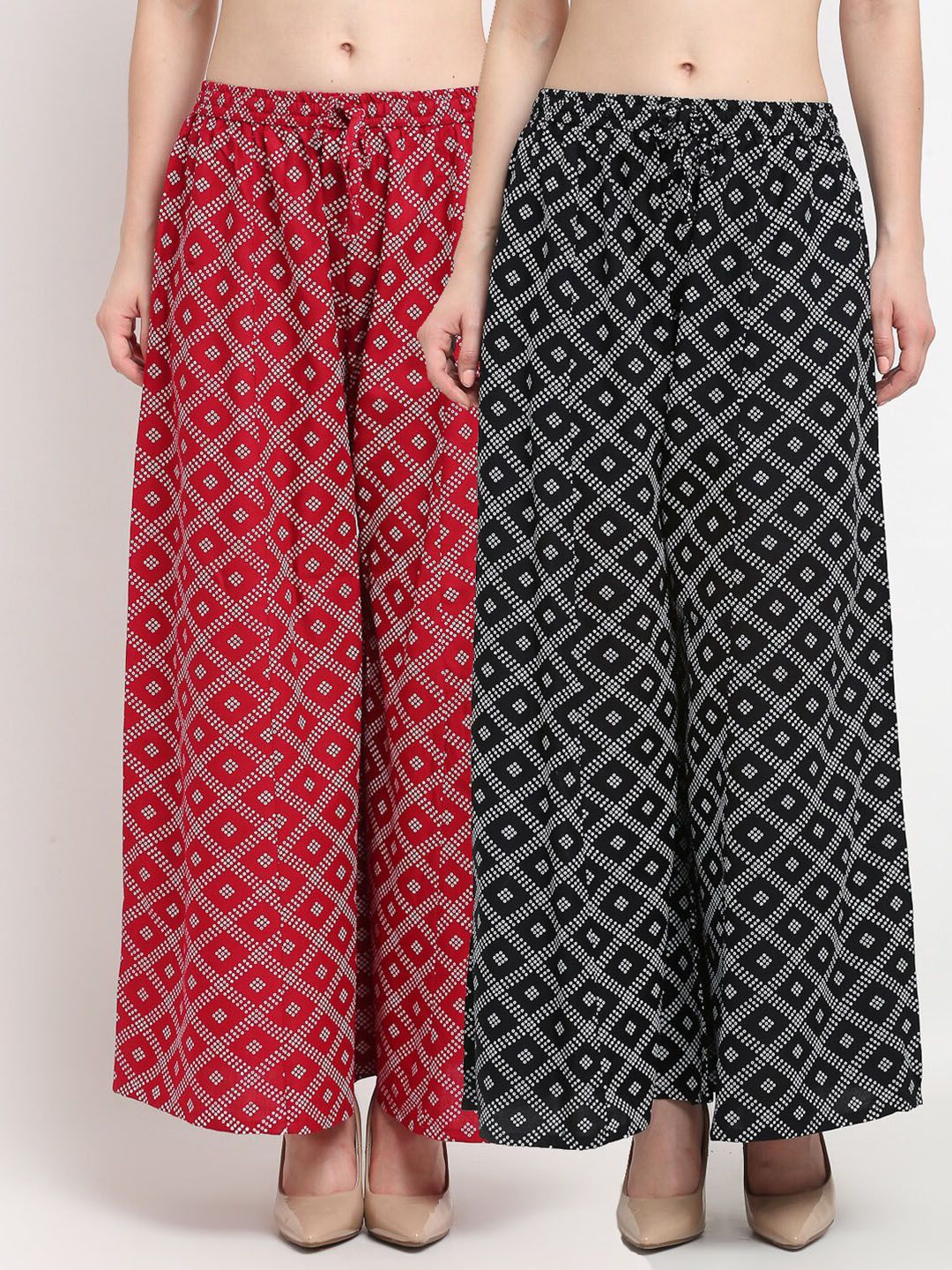 Jinfo Women Black & Maroon Block Printed Flared Ethnic Palazzos Set Of 2 Price in India